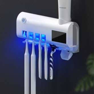 UV držák zubního kartáčku s dávkovačem pasty - bílý