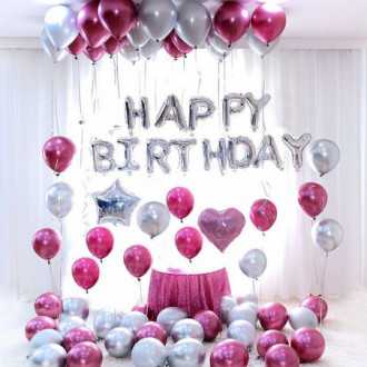 Sada narozeninových balónků - stříbrná - růžová