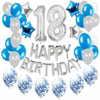 Sada balónků k 18. narozeninám - stříbrná - modrá