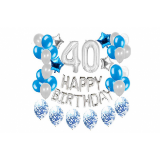 Sada balónků k 40. narozeninám - stříbrná - modrá