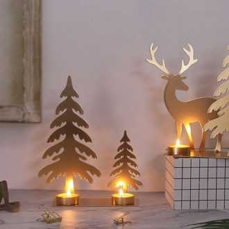 Zlatý dekorativní svícen - dva vánoční stromky