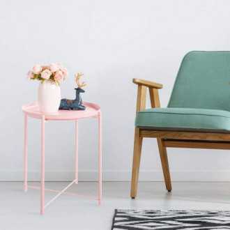 Kulatý kovový stůl Loft style - růžový