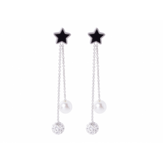Hvězdy na náušnice se závěsnými prsteny Xuping - stříbrné