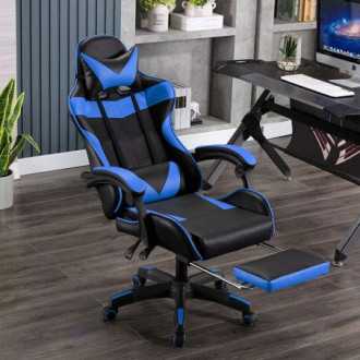 Počítačová / herní židle s podnožkou - černá a modrá
