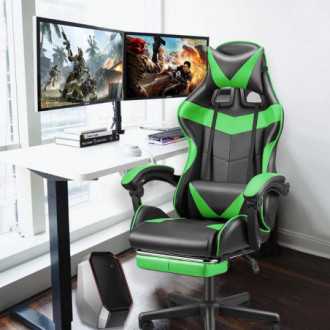 Počítačová / herní židle s opěrkou nohou - černá a zelená