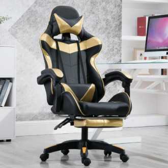 Počítačová / herní židle s podnožkou - černá a zlatá