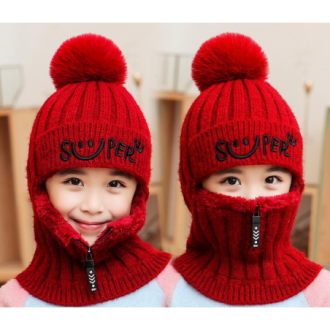 Dětská zimní čepice Balaclava - červená