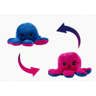 Oboustranný maskot chobotnice 40 cm - růžová tmavě modrá