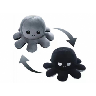 Oboustranný maskot chobotnice 20 cm - černá a šedá