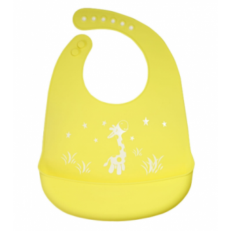 Silikonový bryndáček s kapsou pro děti - žlutá, žirafa