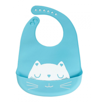 Silikonový bryndáček s kapsou pro děti - modrá kočka