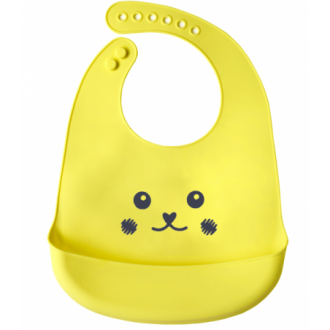 Silikonový bryndáček s kapsou pro děti - žlutý smajlík