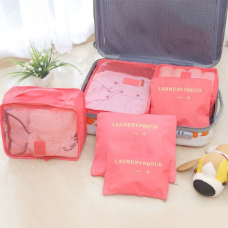 Sada cestovních organizérů na kufr a skříň (6ks) - růžový