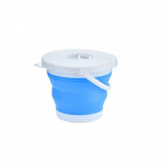 Skládací silikonový kbelík s víkem 5 L - modrá a bílá