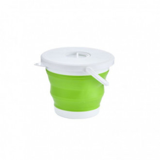 Skládací silikonový kbelík s víkem 5 L - zeleno - bílá