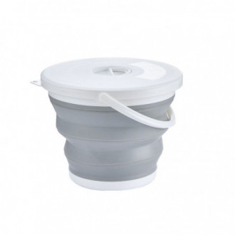 Skládací silikonový kbelík s víkem 10 L - šedo - bílá