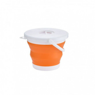 Skládací silikonový kbelík s víkem 5 L - oranžovo - bílá