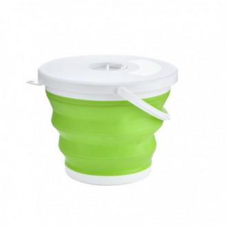 Skládací silikonový kbelík s víkem 10 L - zeleno - bílá