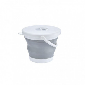 Skládací silikonový kbelík s víkem 5 L - šedo - bílá