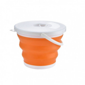 Skládací silikonový kbelík s víkem 10 L - oranžovo-bílá