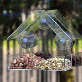 Průhledné krmítko pro ptáky na sklo 15 × 15 × 6cm